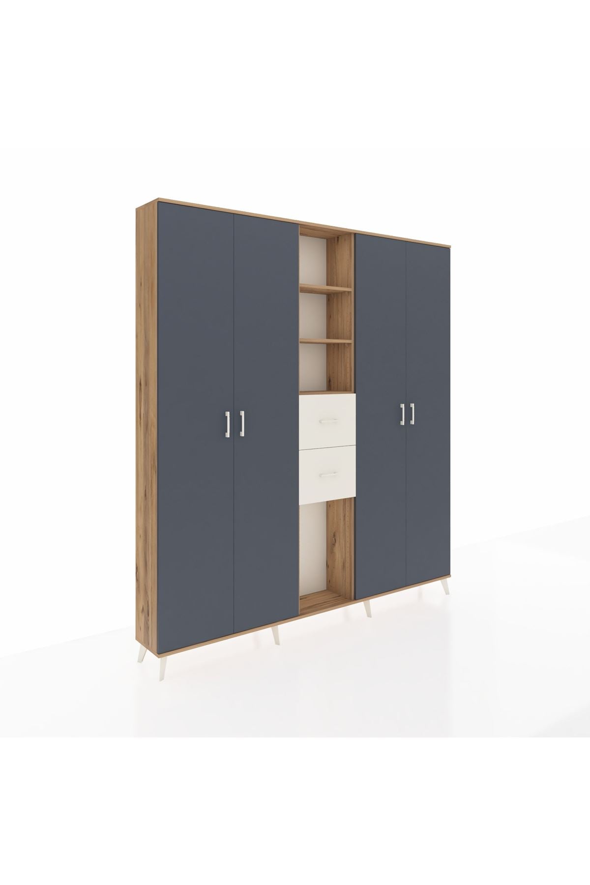 Arges Dolap 15 Raflı 2 Çekmeceli 4 Kapaklı 220x30x243 Çam-Antrasit/Aytaşı