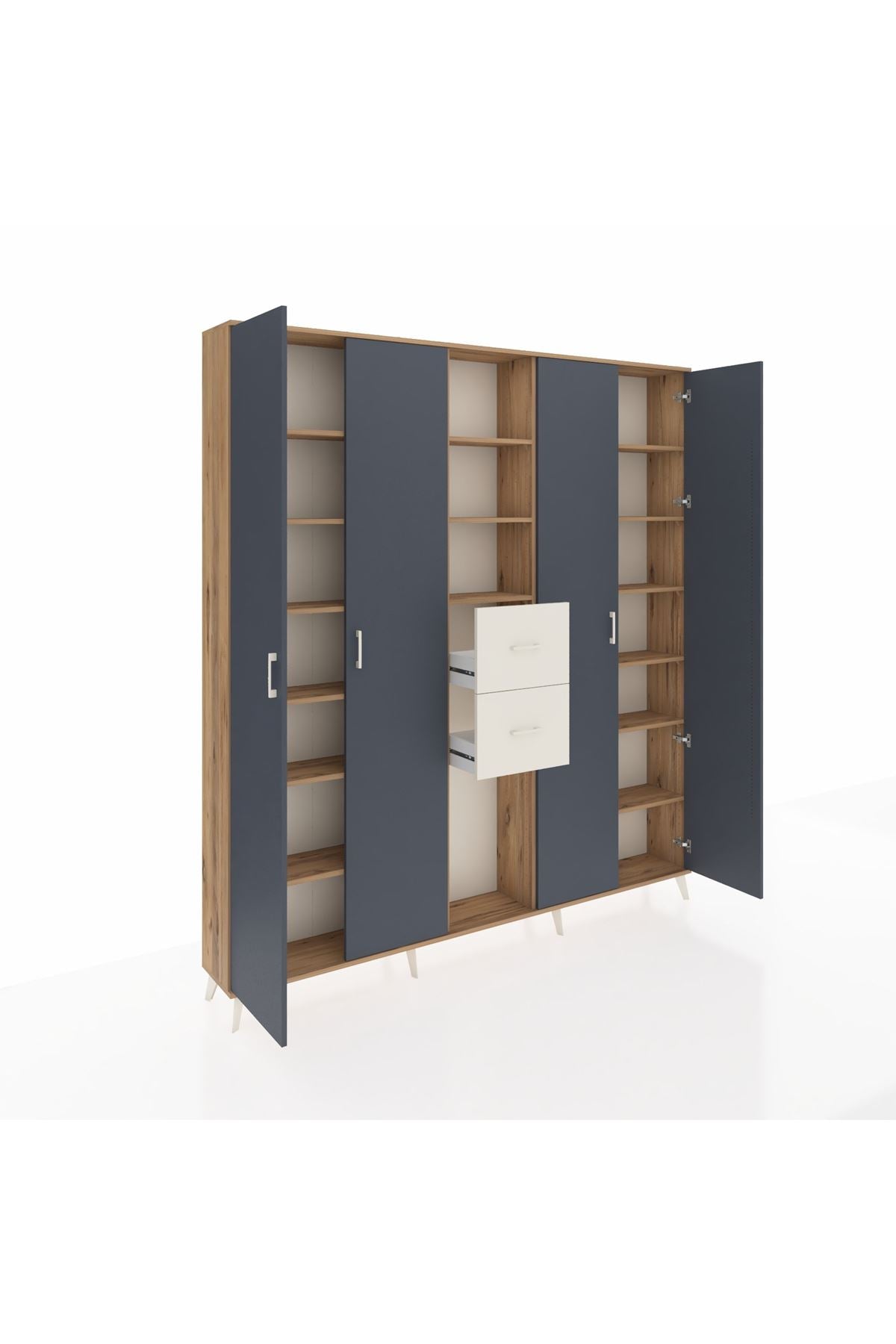 Arges Dolap 15 Raflı 2 Çekmeceli 4 Kapaklı 220x30x243 Çam-Antrasit/Aytaşı