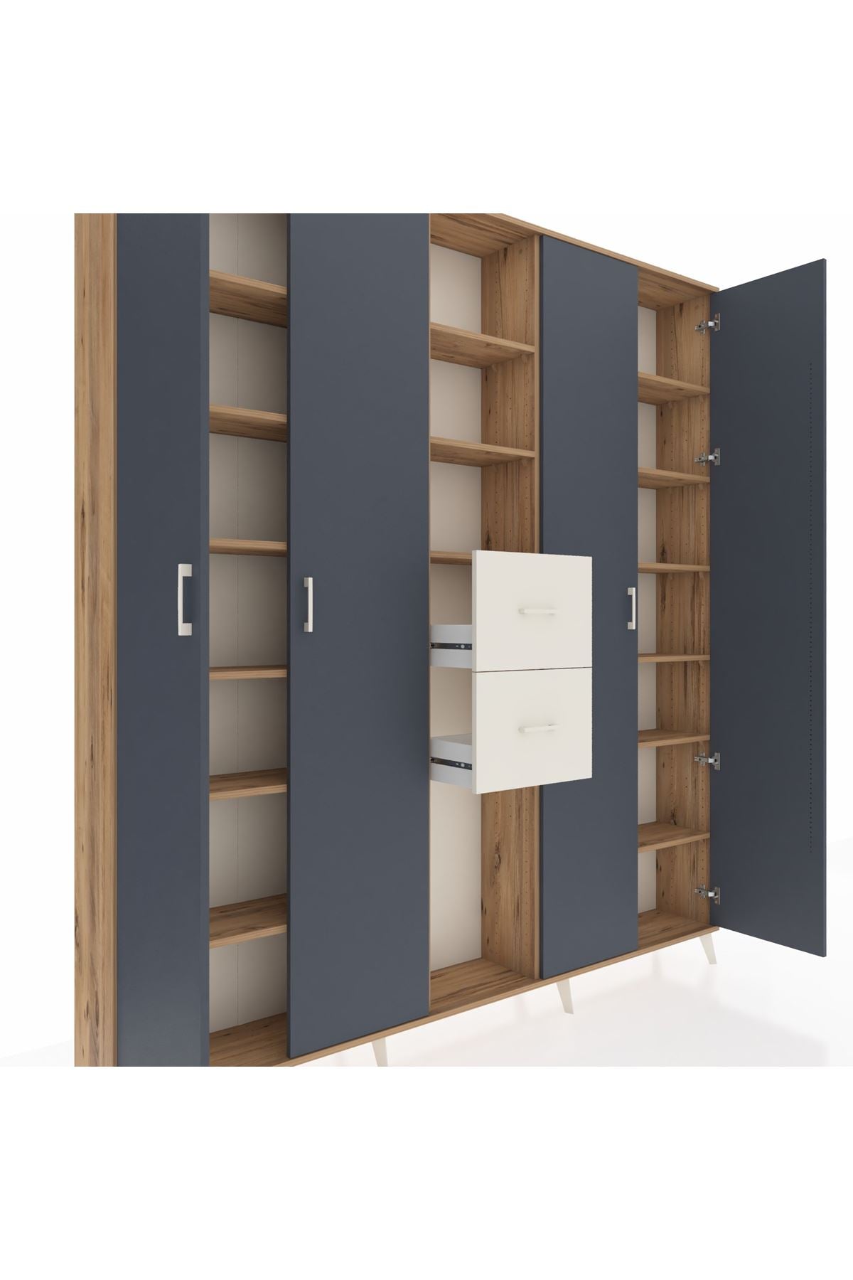 Arges Dolap 15 Raflı 2 Çekmeceli 4 Kapaklı 220x30x243 Çam-Antrasit/Aytaşı