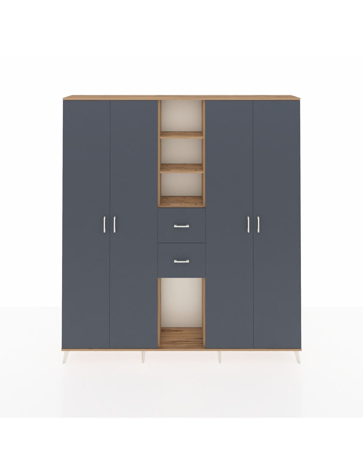 Arges Gardrop 15 Raflı 2 Çekmeceli 4 Kapaklı 220x30x243 Çam-Antrasit