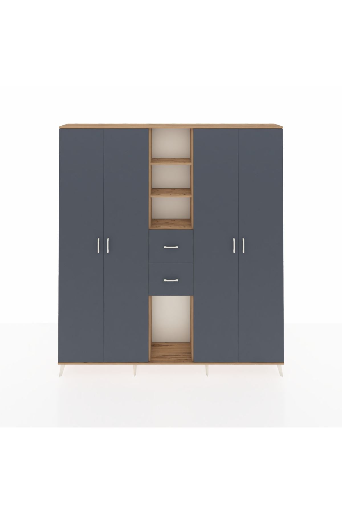 Arges Gardrop 15 Raflı 2 Çekmeceli 4 Kapaklı 220x30x243 Çam-Antrasit