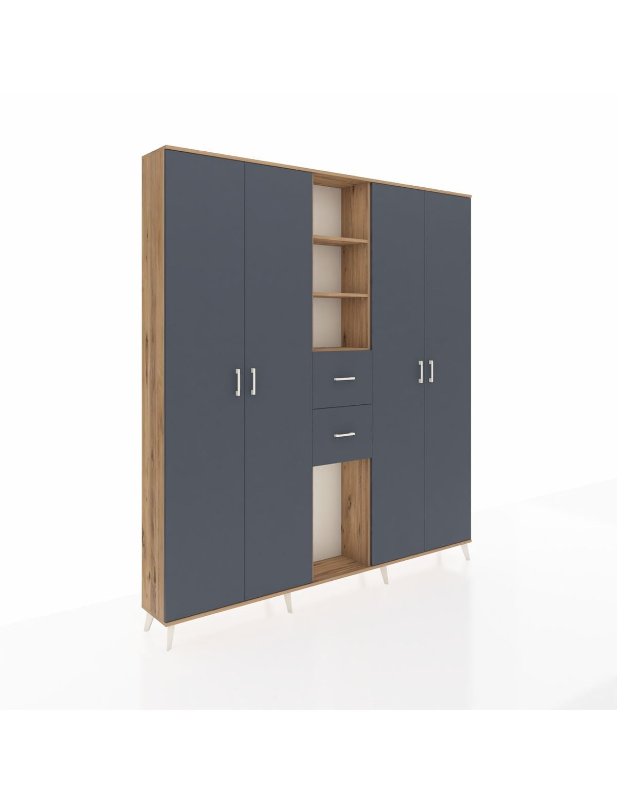 Arges Gardrop 15 Raflı 2 Çekmeceli 4 Kapaklı 220x30x243 Çam-Antrasit