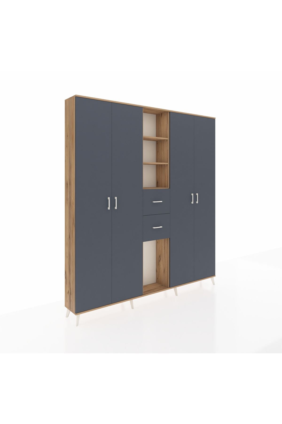 Arges Gardrop 15 Raflı 2 Çekmeceli 4 Kapaklı 220x30x243 Çam-Antrasit