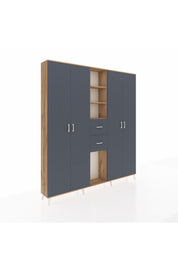 Arges Gardrop 15 Raflı 2 Çekmeceli 4 Kapaklı 220x30x243 Çam-Antrasit