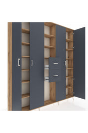 Arges Gardrop 15 Raflı 2 Çekmeceli 4 Kapaklı 220x30x243 Çam-Antrasit