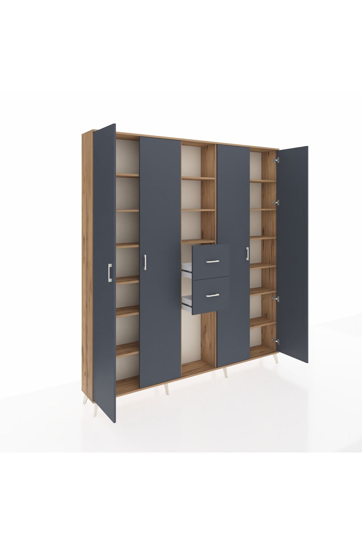 Arges Gardrop 15 Raflı 2 Çekmeceli 4 Kapaklı 220x30x243 Çam-Antrasit