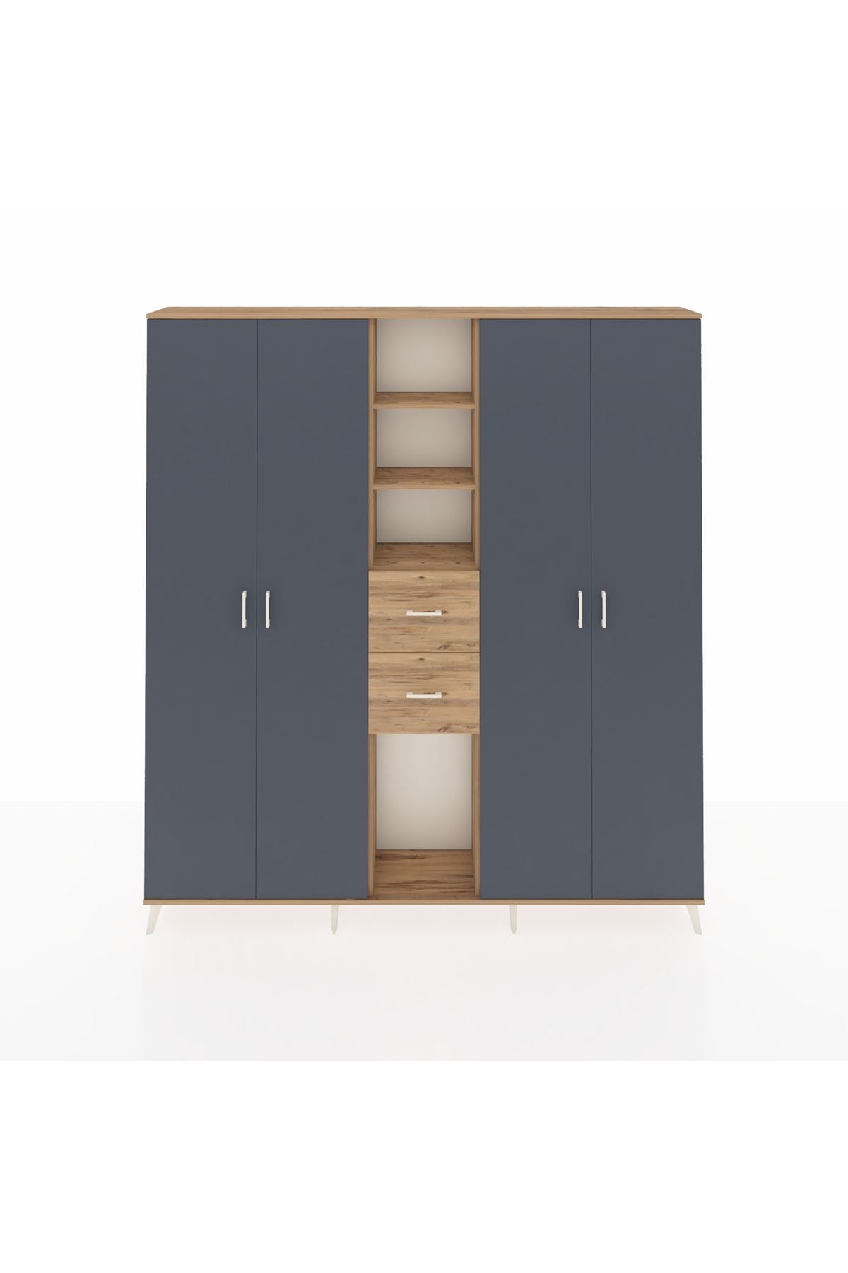 Arges Dolap 15 Raflı 2 Çekmeceli 4 Kapaklı 220x30x243 Çam-Antrasit/Çam