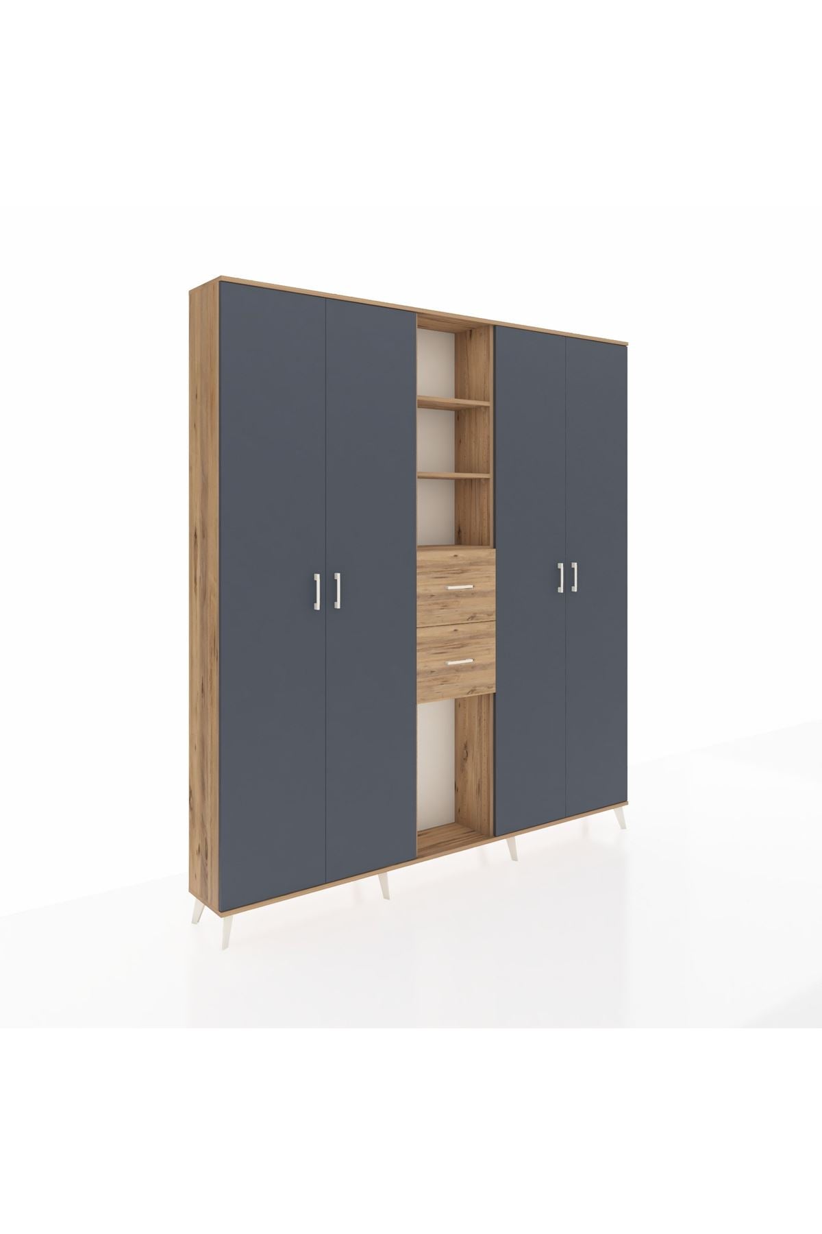 Arges Dolap 15 Raflı 2 Çekmeceli 4 Kapaklı 220x30x243 Çam-Antrasit/Çam