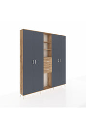 Arges Dolap 15 Raflı 2 Çekmeceli 4 Kapaklı 220x30x243 Çam-Antrasit/Çam