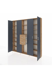 Arges Dolap 15 Raflı 2 Çekmeceli 4 Kapaklı 220x30x243 Çam-Antrasit/Çam