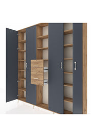 Arges Dolap 15 Raflı 2 Çekmeceli 4 Kapaklı 220x30x243 Çam-Antrasit/Çam