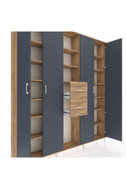 Arges Dolap 15 Raflı 2 Çekmeceli 4 Kapaklı 220x30x243 Çam-Antrasit/Çam