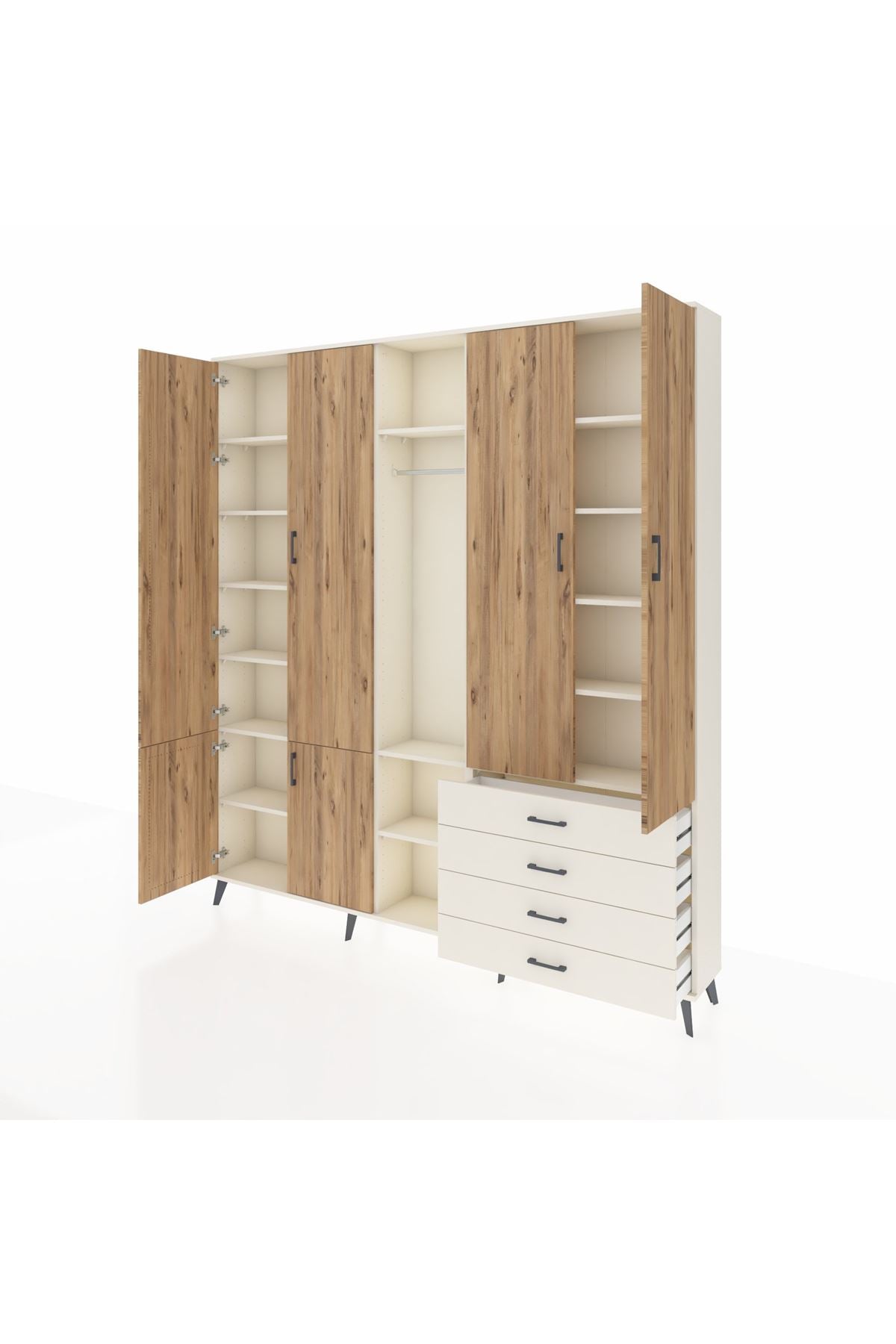 Arges Dolap 14 Raflı 4 Çekmeceli Tek Askılı 220x30x243 Aytaşı-Çam/Aytaşı