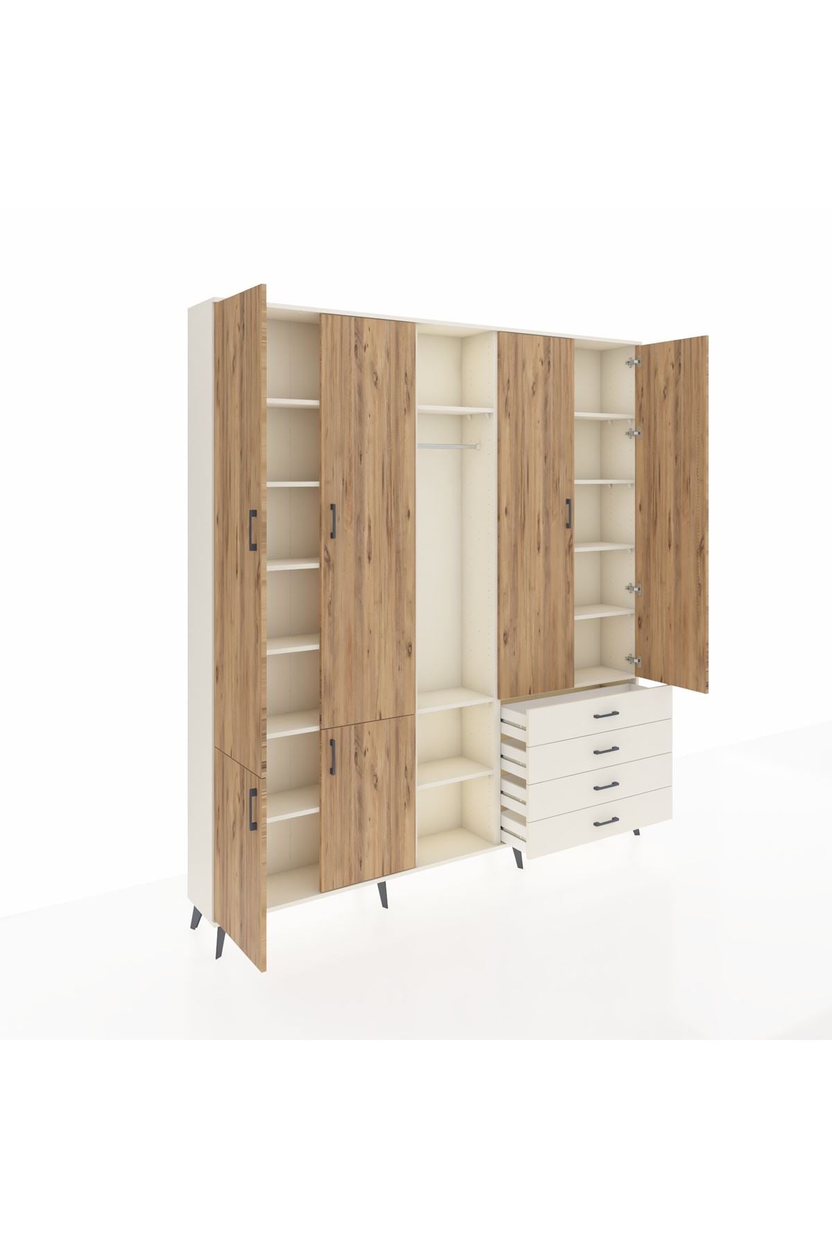 Arges Dolap 14 Raflı 4 Çekmeceli Tek Askılı 220x30x243 Aytaşı-Çam/Aytaşı