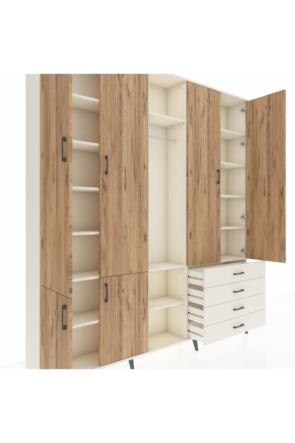 Arges Dolap 14 Raflı 4 Çekmeceli Tek Askılı 220x30x243 Aytaşı-Çam/Aytaşı