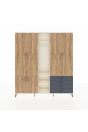 Arges Dolap 14 Raflı 4 Çekmeceli Tek Askılı 220x30x243 Aytaşı-Çam/Antrasit