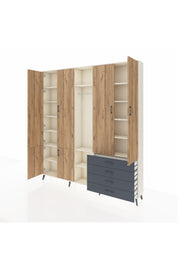 Arges Dolap 14 Raflı 4 Çekmeceli Tek Askılı 220x30x243 Aytaşı-Çam/Antrasit