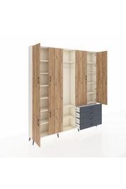 Arges Dolap 14 Raflı 4 Çekmeceli Tek Askılı 220x30x243 Aytaşı-Çam/Antrasit