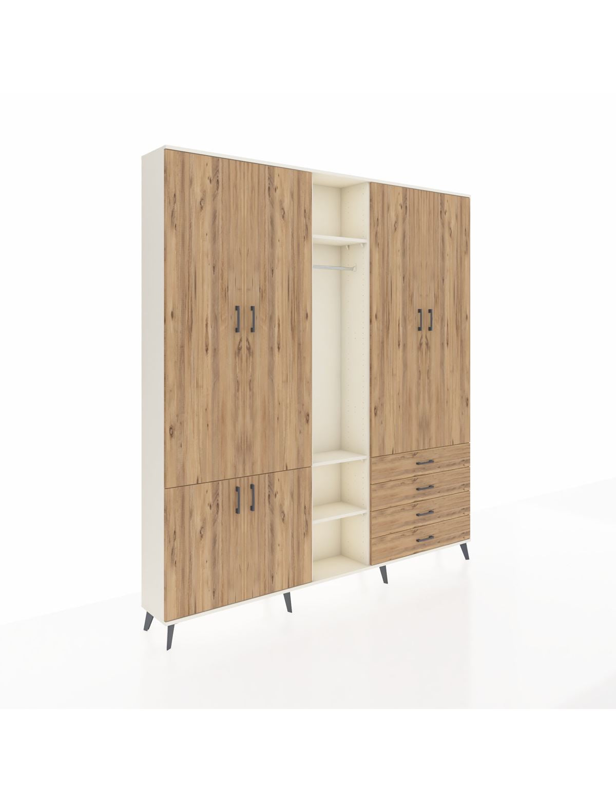 Arges Gardrop 14 Raflı 4 Çekmeceli Tek Askılı 220x30x243 Aytaşı-Çam