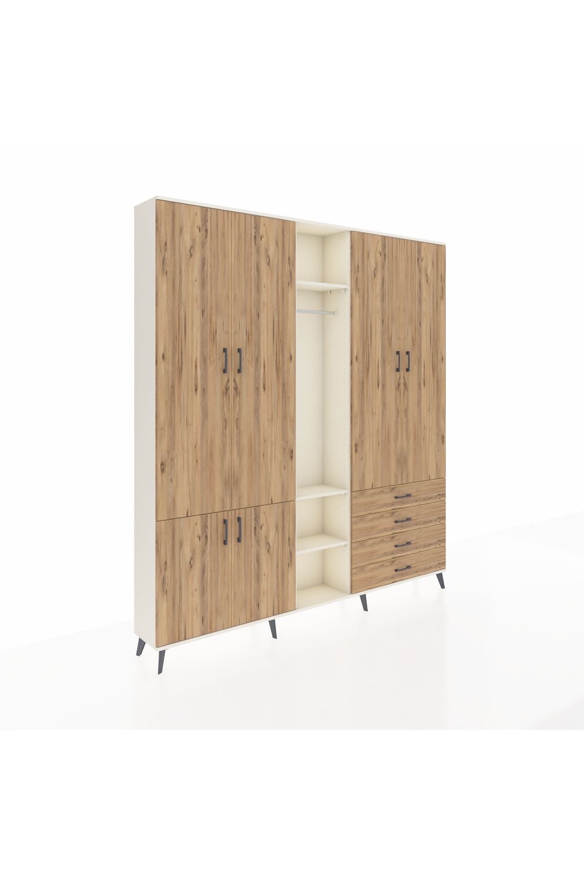 Arges Gardrop 14 Raflı 4 Çekmeceli Tek Askılı 220x30x243 Aytaşı-Çam