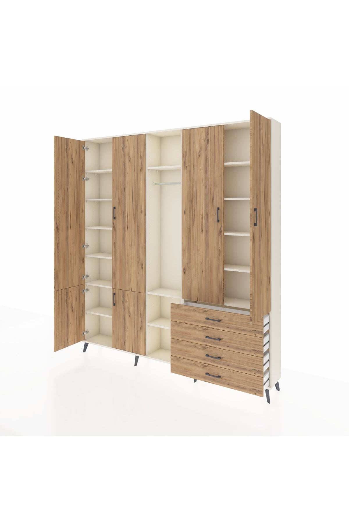 Arges Gardrop 14 Raflı 4 Çekmeceli Tek Askılı 220x30x243 Aytaşı-Çam