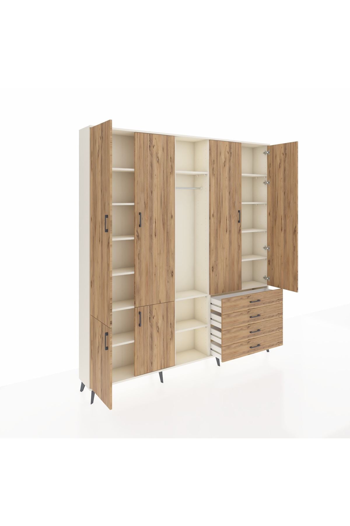 Arges Gardrop 14 Raflı 4 Çekmeceli Tek Askılı 220x30x243 Aytaşı-Çam