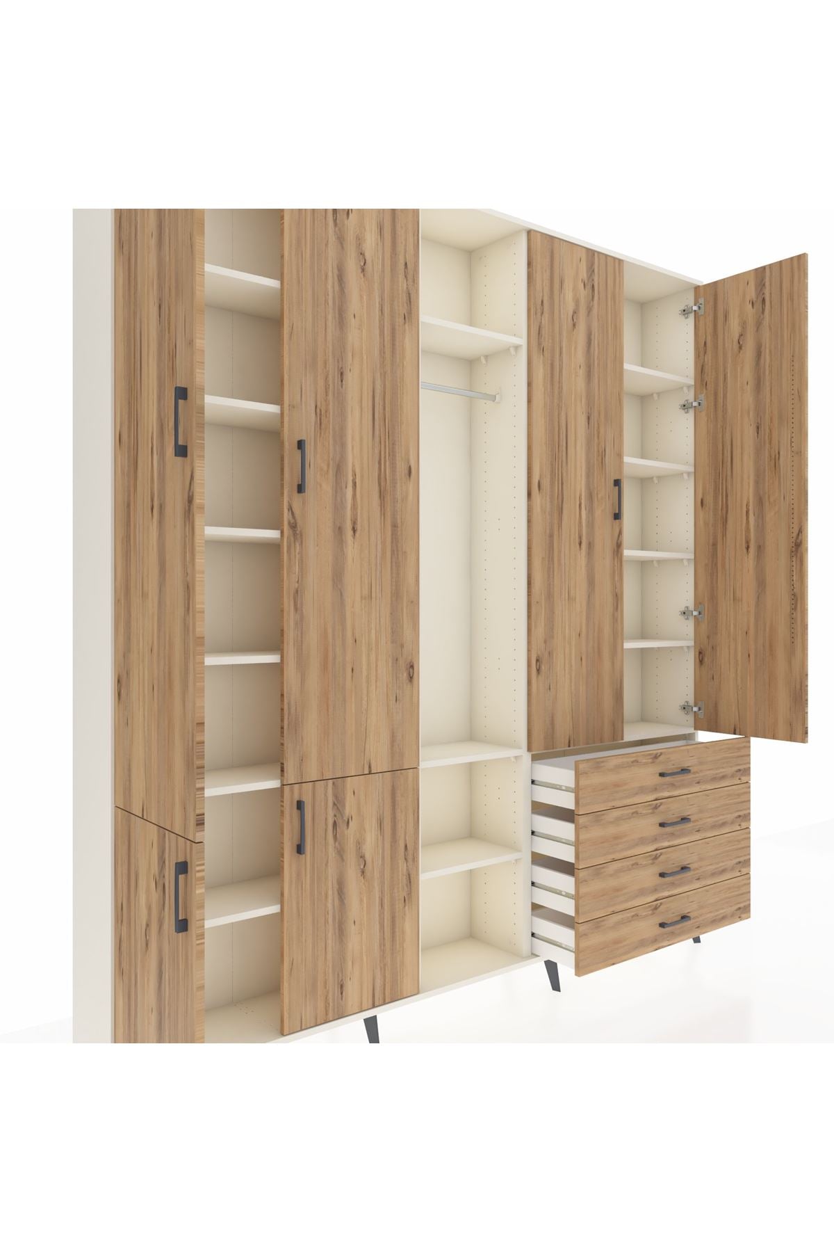 Arges Gardrop 14 Raflı 4 Çekmeceli Tek Askılı 220x30x243 Aytaşı-Çam