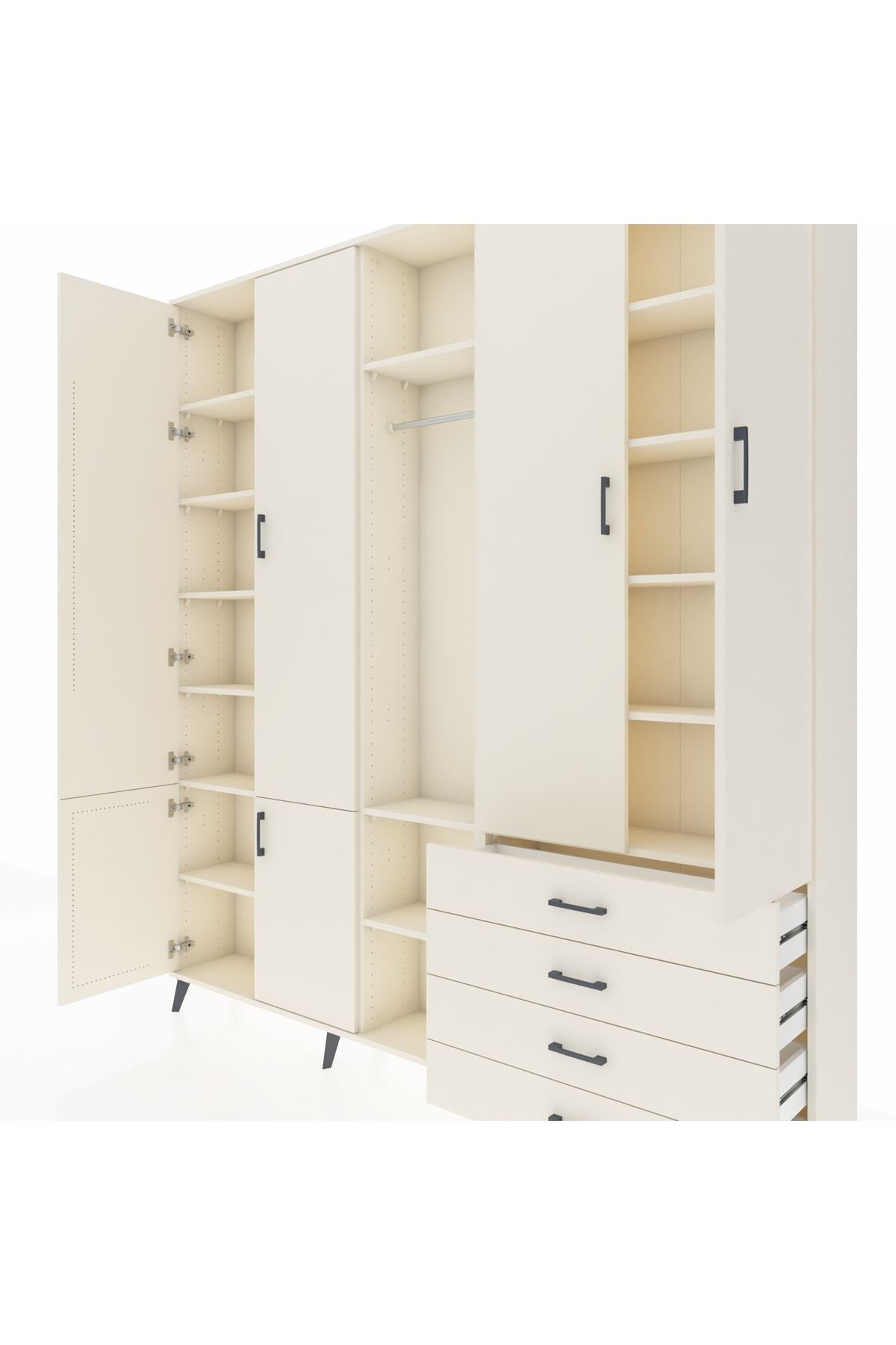 Arges Gardrop 14 Raflı 4 Çekmeceli Tek Askılı 220x30x243 Aytaşı-Aytaşı