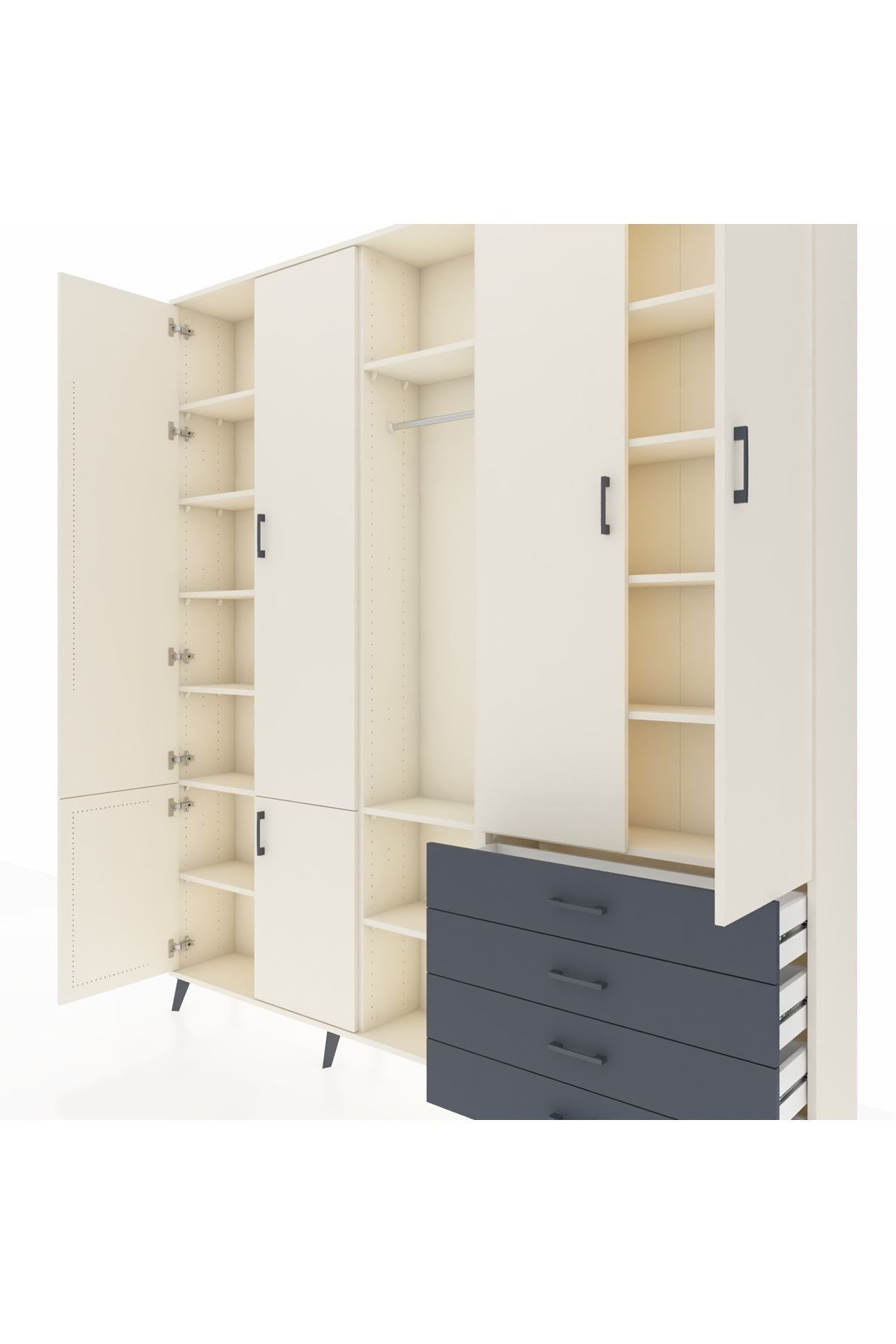 Arges Dolap 14 Raflı 4 Çekmeceli Tek Askılı 220x30x243 Aytaşı-Aytaşı/Antrasit