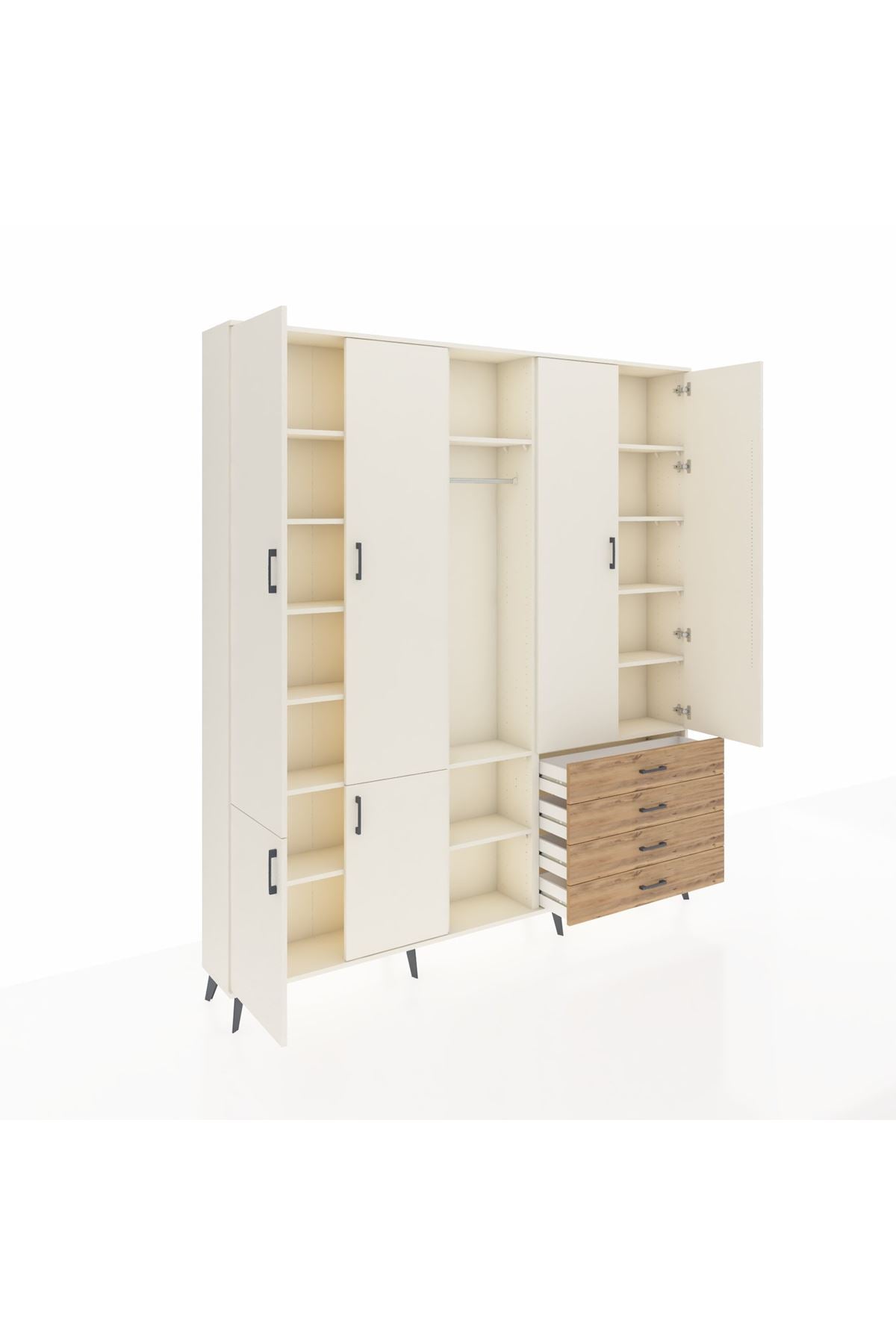 Arges Dolap 14 Raflı 4 Çekmeceli Tek Askılı 220x30x243 Aytaşı-Aytaşı/Çam