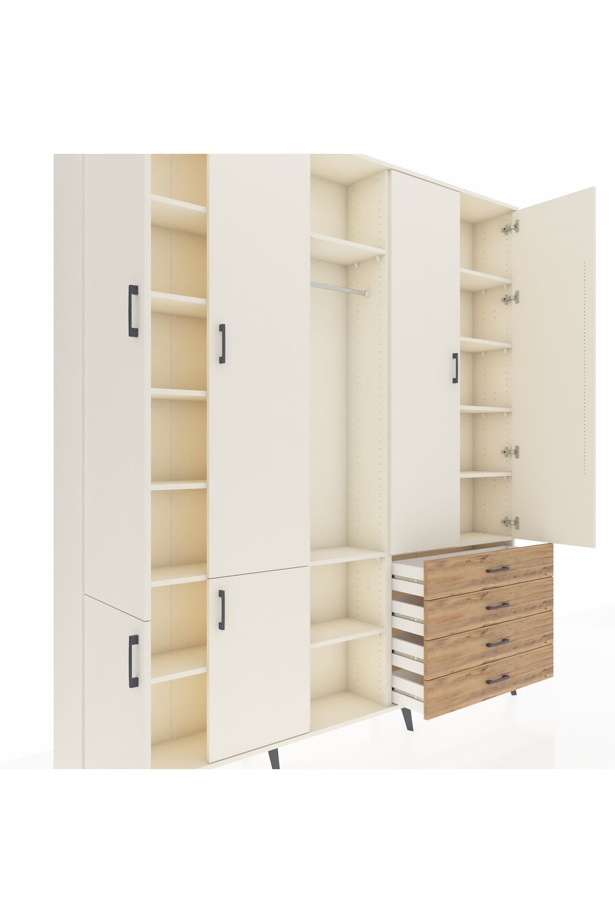 Arges Dolap 14 Raflı 4 Çekmeceli Tek Askılı 220x30x243 Aytaşı-Aytaşı/Çam