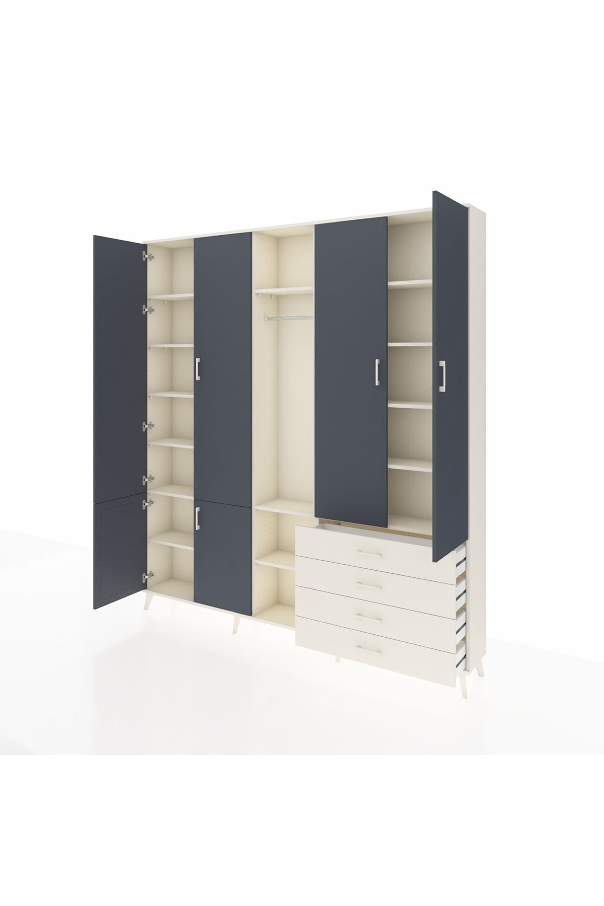 Arges Dolap 14 Raflı 4 Çekmeceli Tek Askılı 220x30x243 Aytaşı-Antrasit/Aytaşı