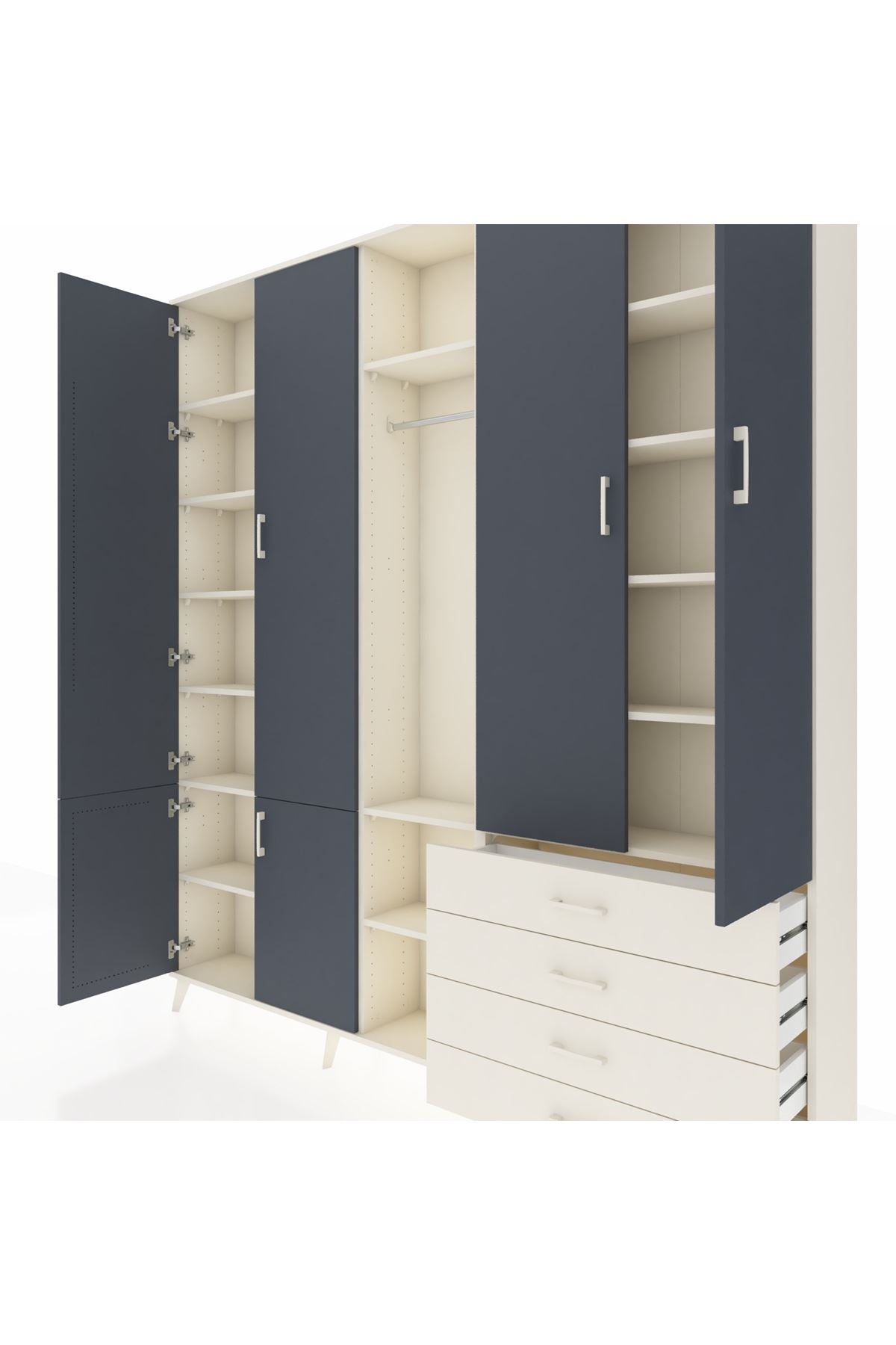 Arges Dolap 14 Raflı 4 Çekmeceli Tek Askılı 220x30x243 Aytaşı-Antrasit/Aytaşı