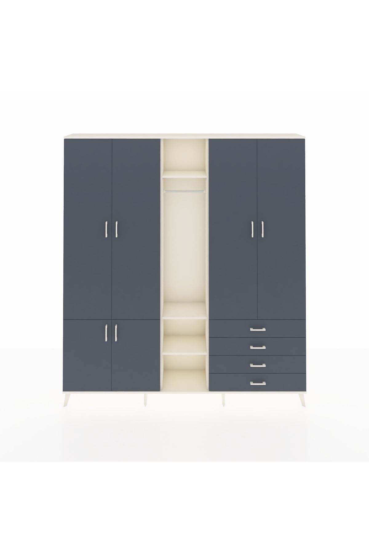 Arges Gardrop 14 Raflı 4 Çekmeceli Tek Askılı 220x30x243 Aytaşı-Antrasit