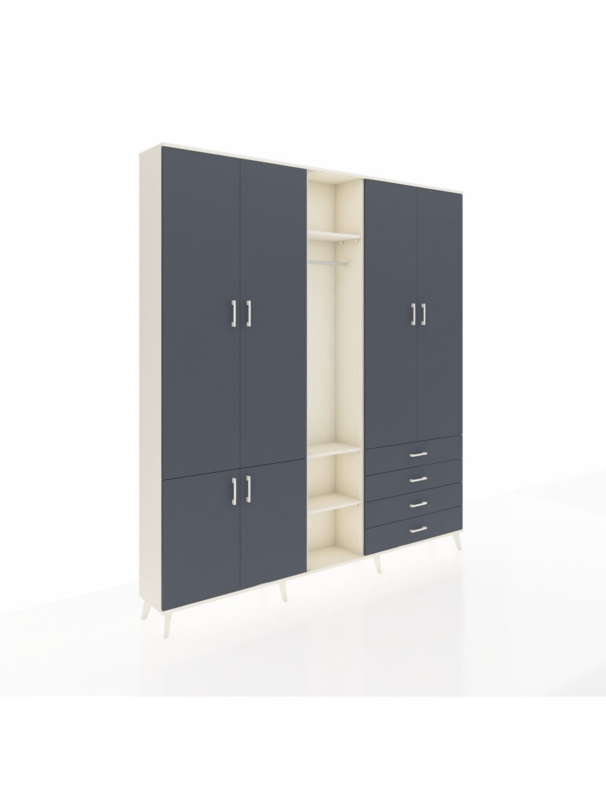 Arges Gardrop 14 Raflı 4 Çekmeceli Tek Askılı 220x30x243 Aytaşı-Antrasit