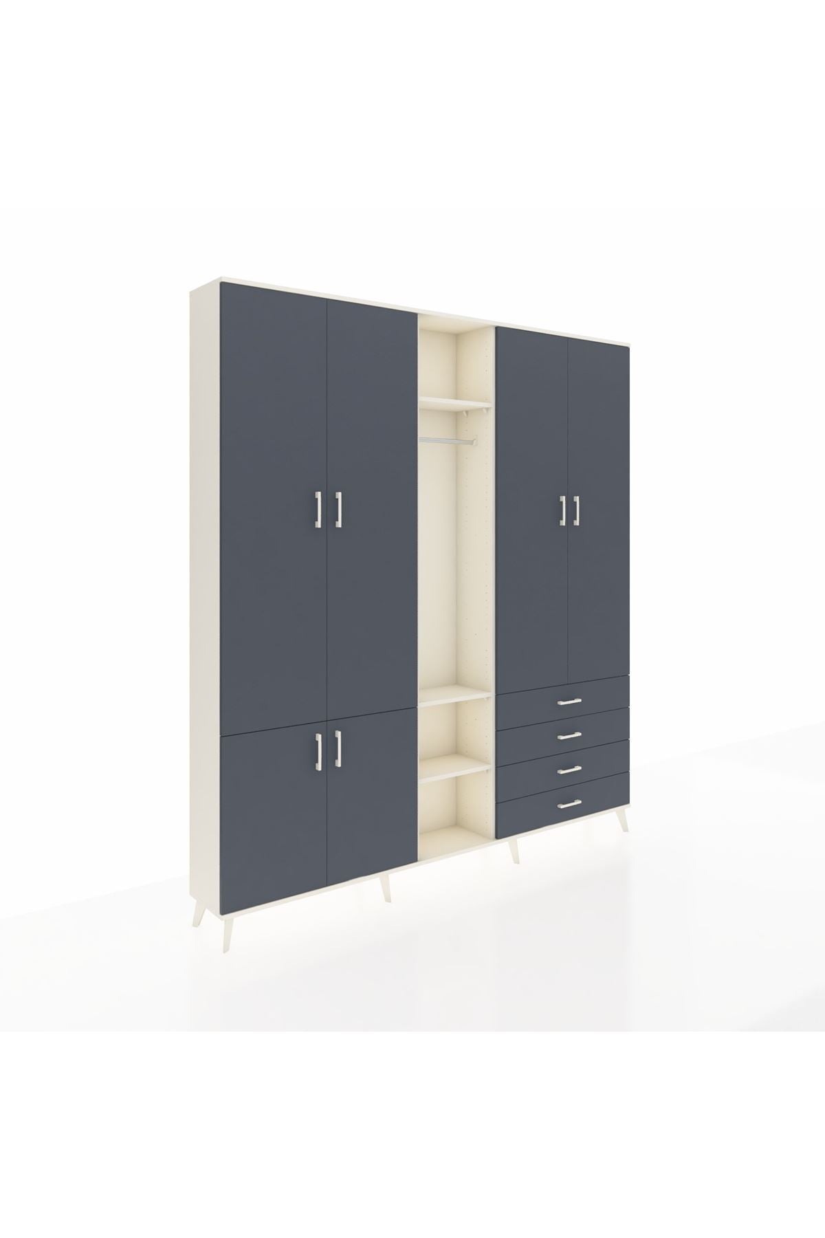 Arges Gardrop 14 Raflı 4 Çekmeceli Tek Askılı 220x30x243 Aytaşı-Antrasit