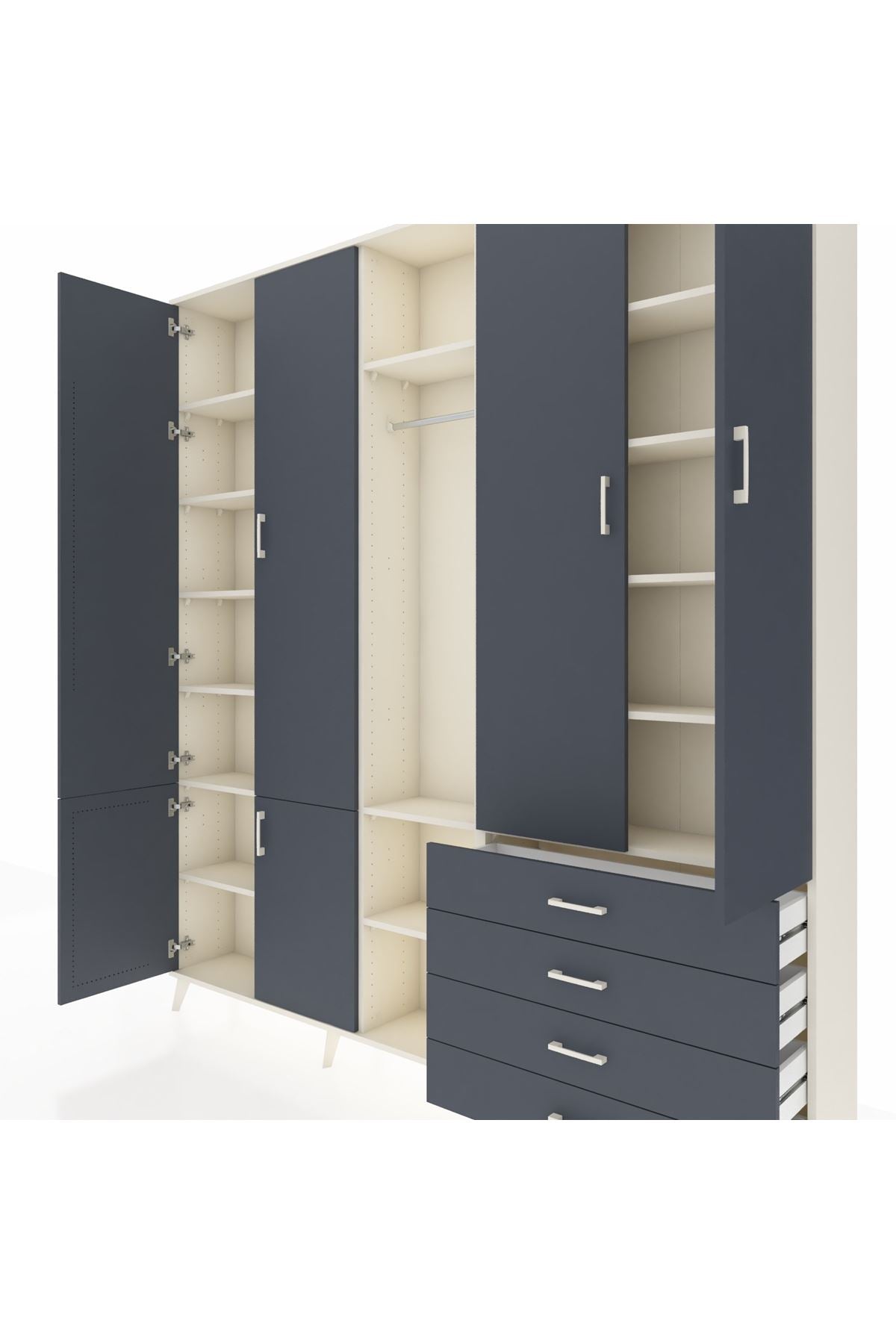 Arges Gardrop 14 Raflı 4 Çekmeceli Tek Askılı 220x30x243 Aytaşı-Antrasit