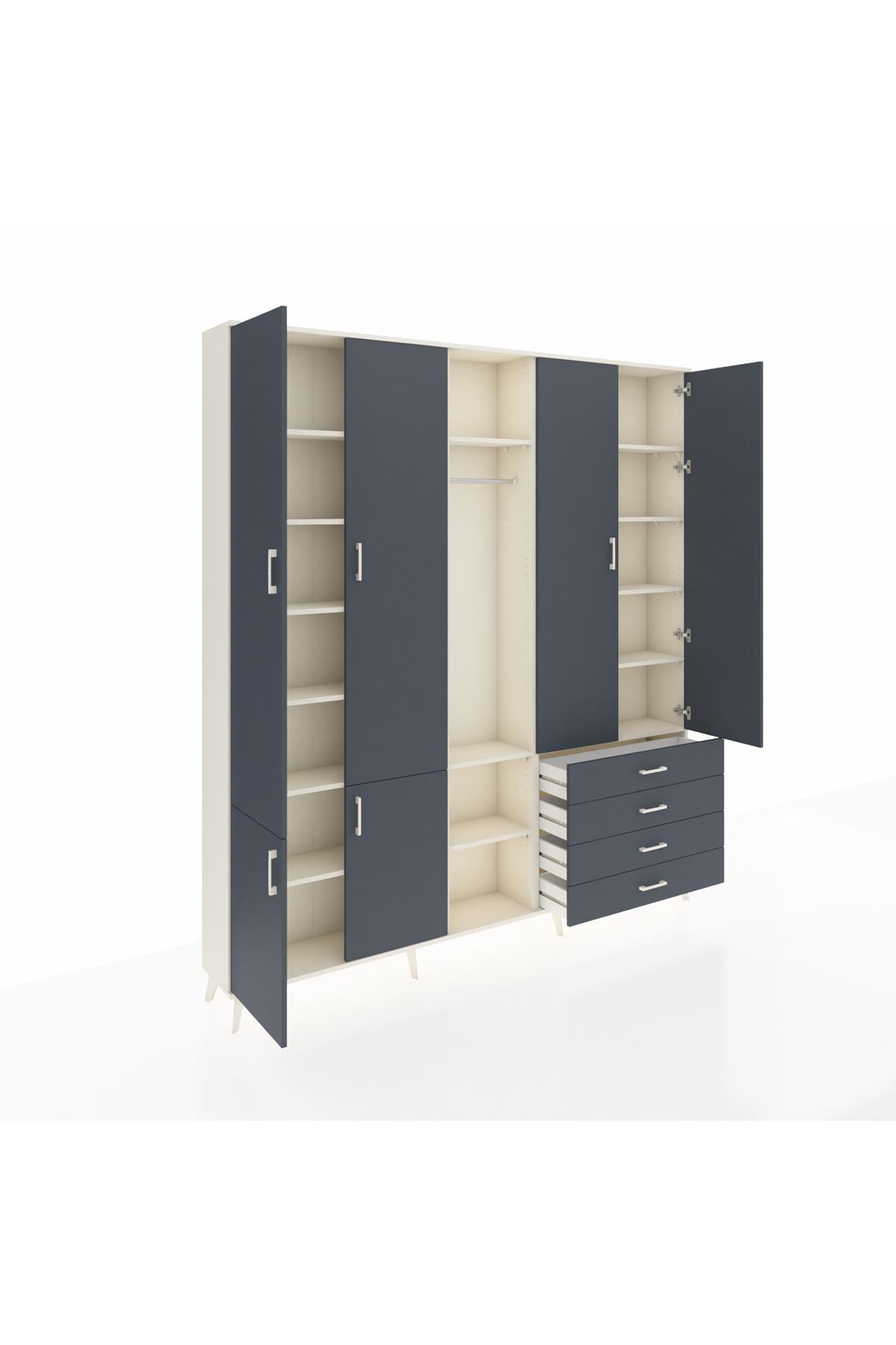 Arges Gardrop 14 Raflı 4 Çekmeceli Tek Askılı 220x30x243 Aytaşı-Antrasit