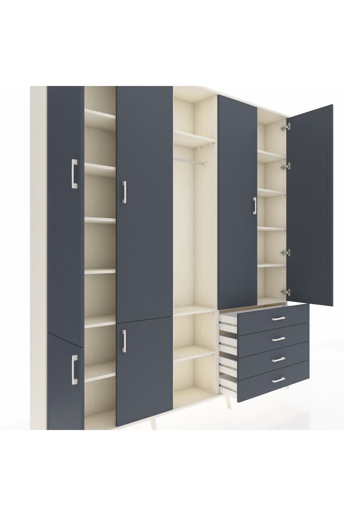 Arges Gardrop 14 Raflı 4 Çekmeceli Tek Askılı 220x30x243 Aytaşı-Antrasit