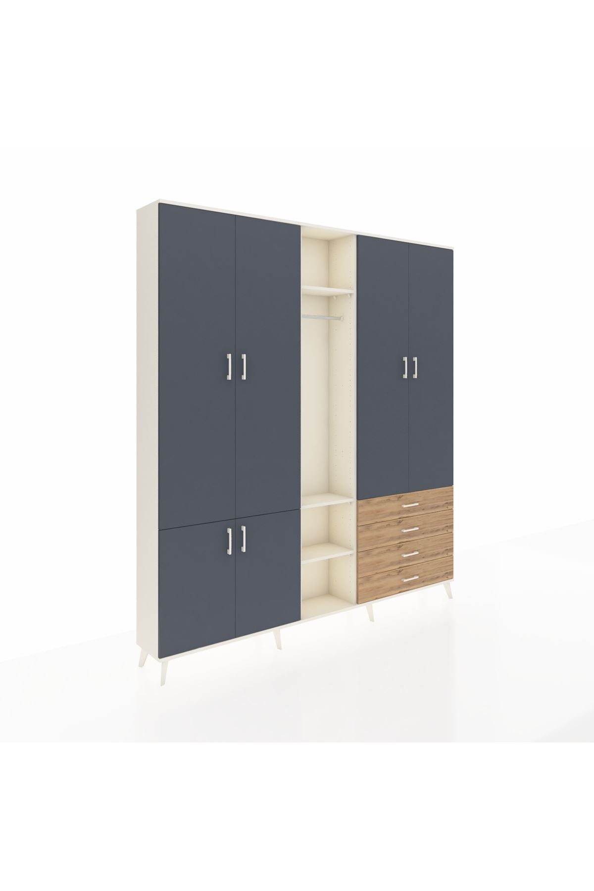 Arges Dolap 14 Raflı 4 Çekmeceli Tek Askılı 220x30x243 Aytaşı-Antrasit/Çam