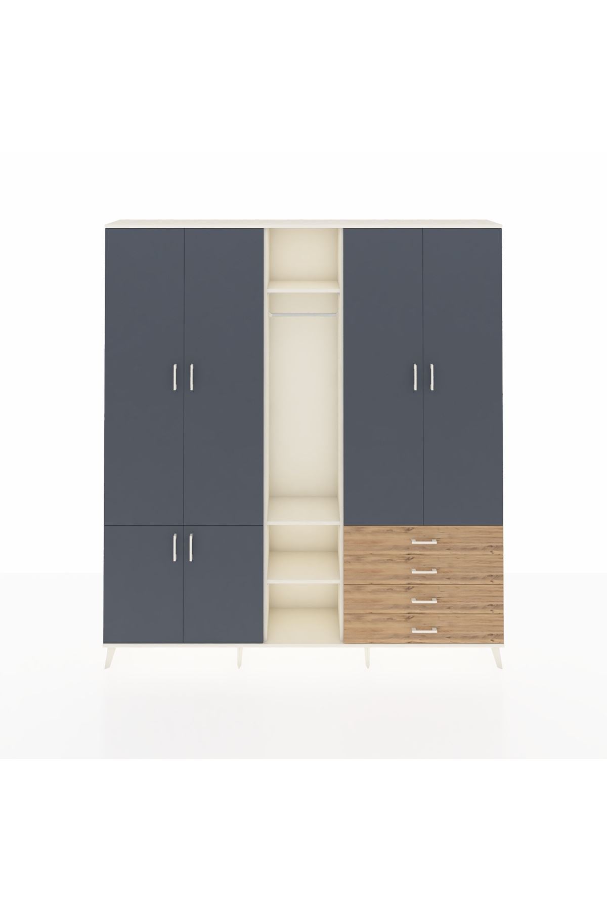 Arges Dolap 14 Raflı 4 Çekmeceli Tek Askılı 220x30x243 Aytaşı-Antrasit/Çam