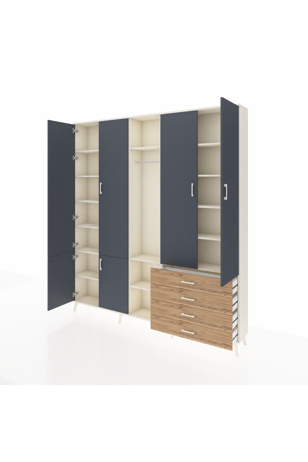 Arges Dolap 14 Raflı 4 Çekmeceli Tek Askılı 220x30x243 Aytaşı-Antrasit/Çam