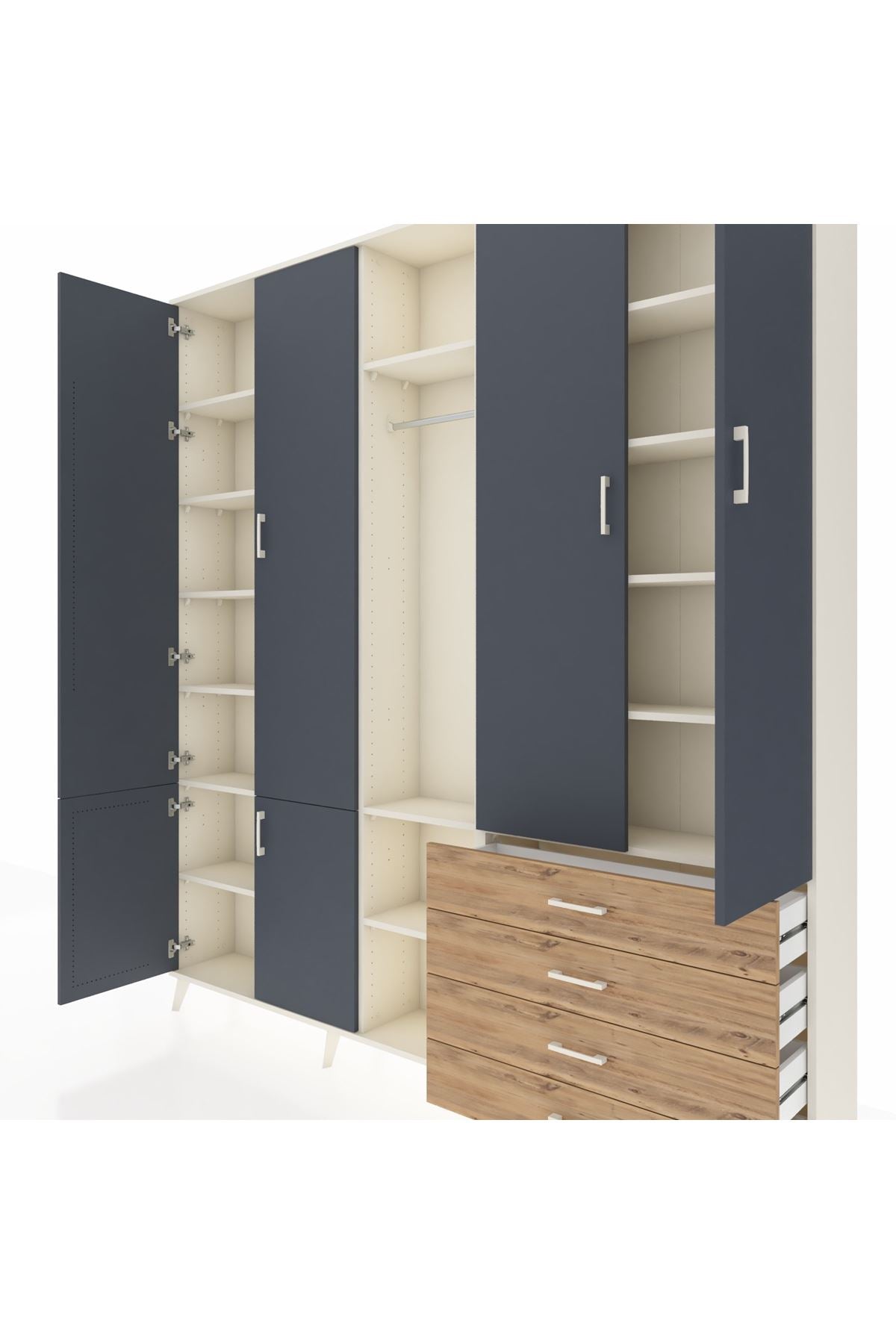 Arges Dolap 14 Raflı 4 Çekmeceli Tek Askılı 220x30x243 Aytaşı-Antrasit/Çam