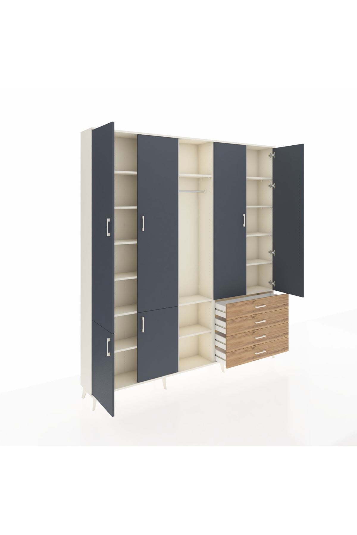 Arges Dolap 14 Raflı 4 Çekmeceli Tek Askılı 220x30x243 Aytaşı-Antrasit/Çam