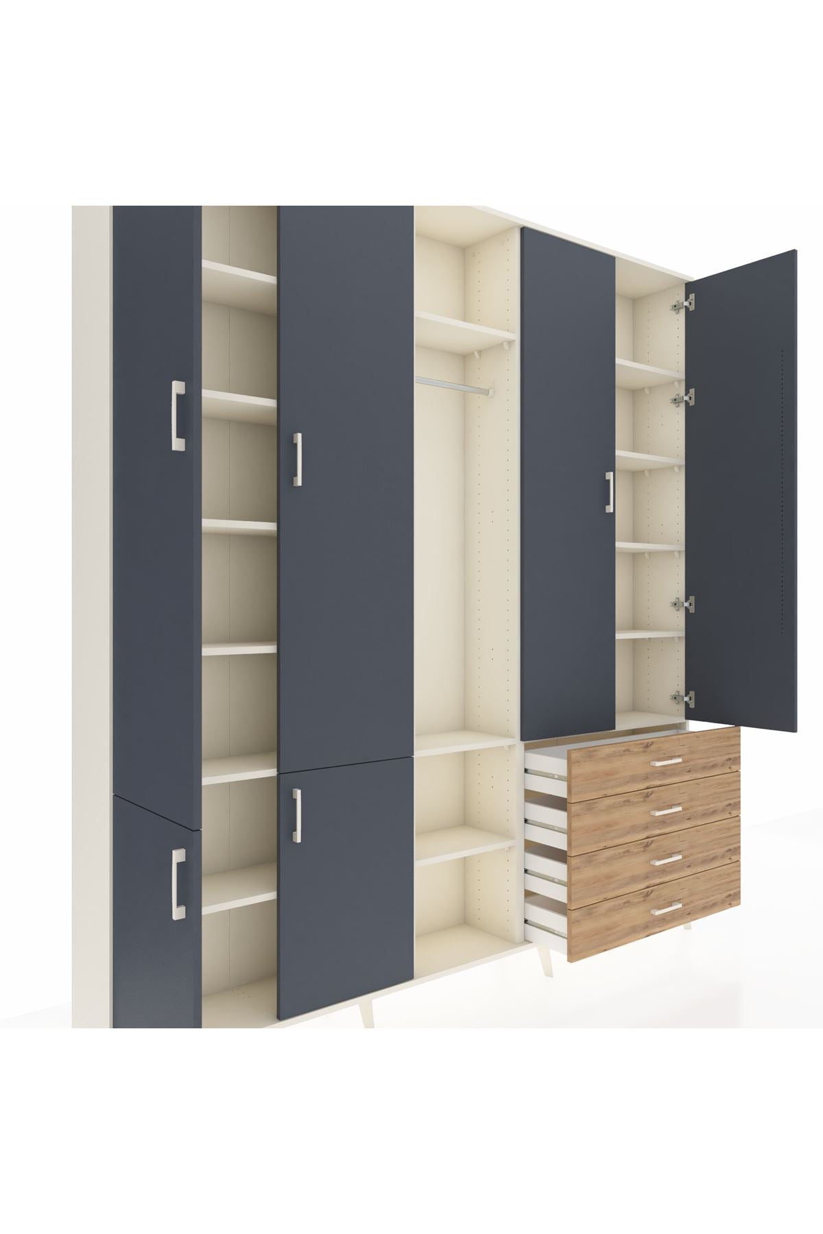 Arges Dolap 14 Raflı 4 Çekmeceli Tek Askılı 220x30x243 Aytaşı-Antrasit/Çam