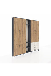 Arges Dolap 14 Raflı 4 Çekmeceli Tek Askılı 220x30x243 Antrasit-Çam/Aytaşı