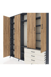 Arges Dolap 14 Raflı 4 Çekmeceli Tek Askılı 220x30x243 Antrasit-Çam/Aytaşı