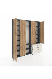 Arges Dolap 14 Raflı 4 Çekmeceli Tek Askılı 220x30x243 Antrasit-Çam/Aytaşı