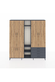 Arges Dolap 14 Raflı 4 Çekmeceli Tek Askılı 220x30x243 Antrasit-Çam/Antrasit