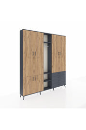 Arges Dolap 14 Raflı 4 Çekmeceli Tek Askılı 220x30x243 Antrasit-Çam/Antrasit